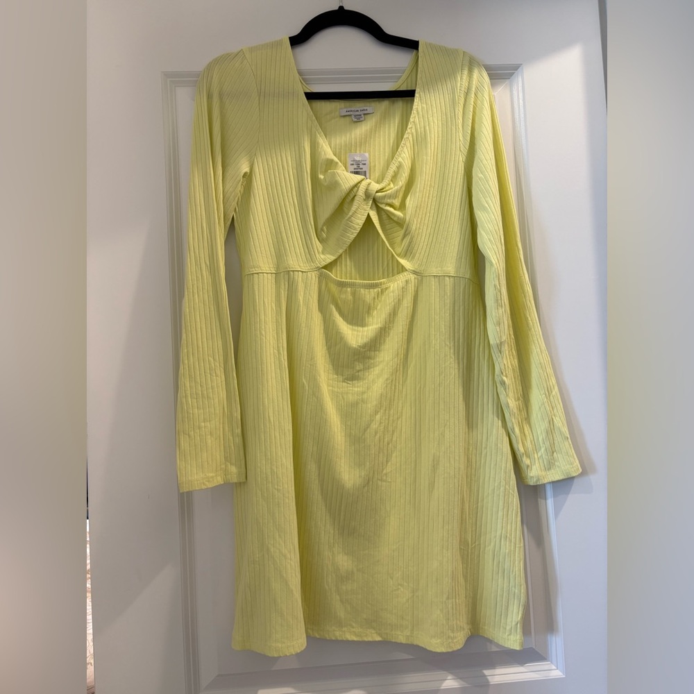 NWT American Eagle Outfitters Yellow Ribbed Knot Front Cutout Dress (Size XL)